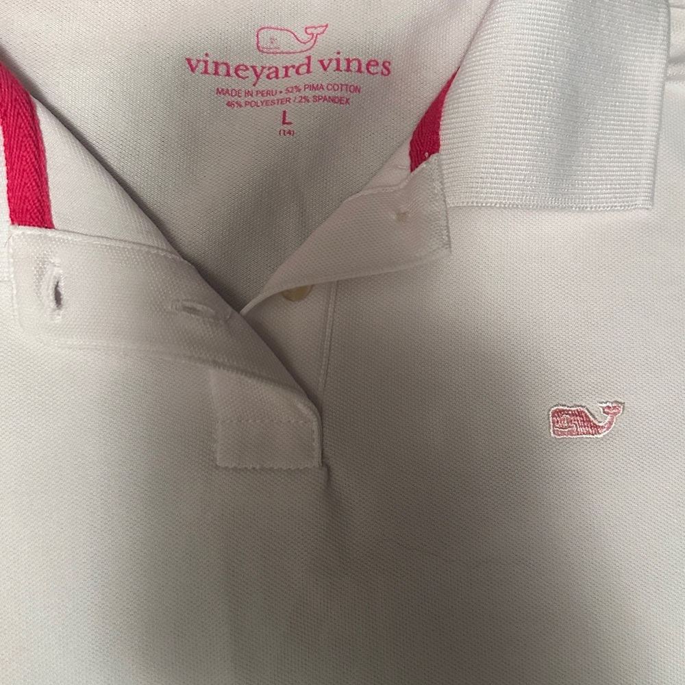 Vineyard Vines White Polo with Pink Details